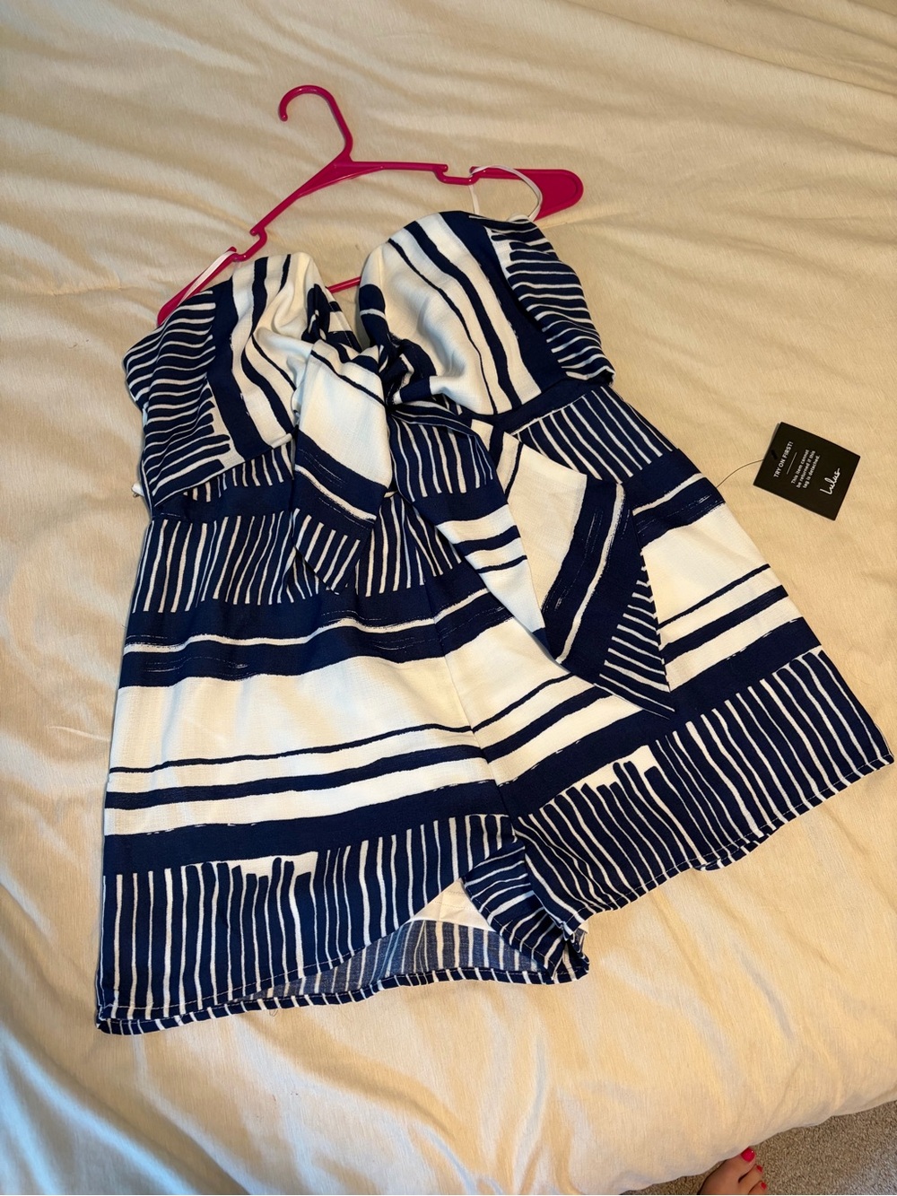 Striped Navy and White Strapless Women's Romper